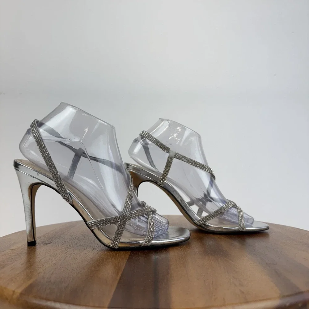 Womens BP Hayzel Rhinestone Strappy Slip On Stiletto Heeled Sandals Size 7.5 GUC